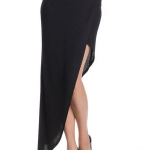 BCBG Mercer Knit Faux Wrap Skirt Black Faux Wrap Maxi Asymmetrical Maxi Ribb NEW